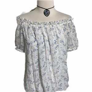 Tendenze L off the shoulder pure silk floral top
